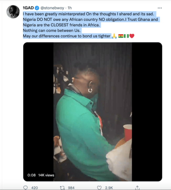 1641020015 292 Stonebwoy makes u turn says ‘Nigerians dont owe any African country